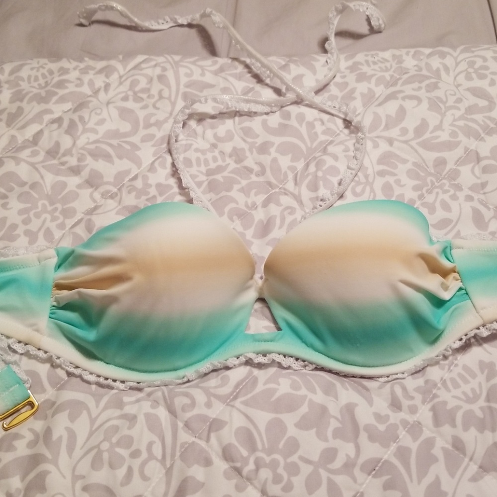 Green, white and brown bikini set
